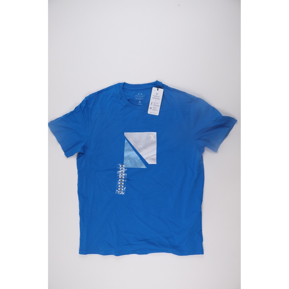 Armani Exchange Mens T-Shirt Graphic Logo Blue Geometric M Organic Cotton NWT